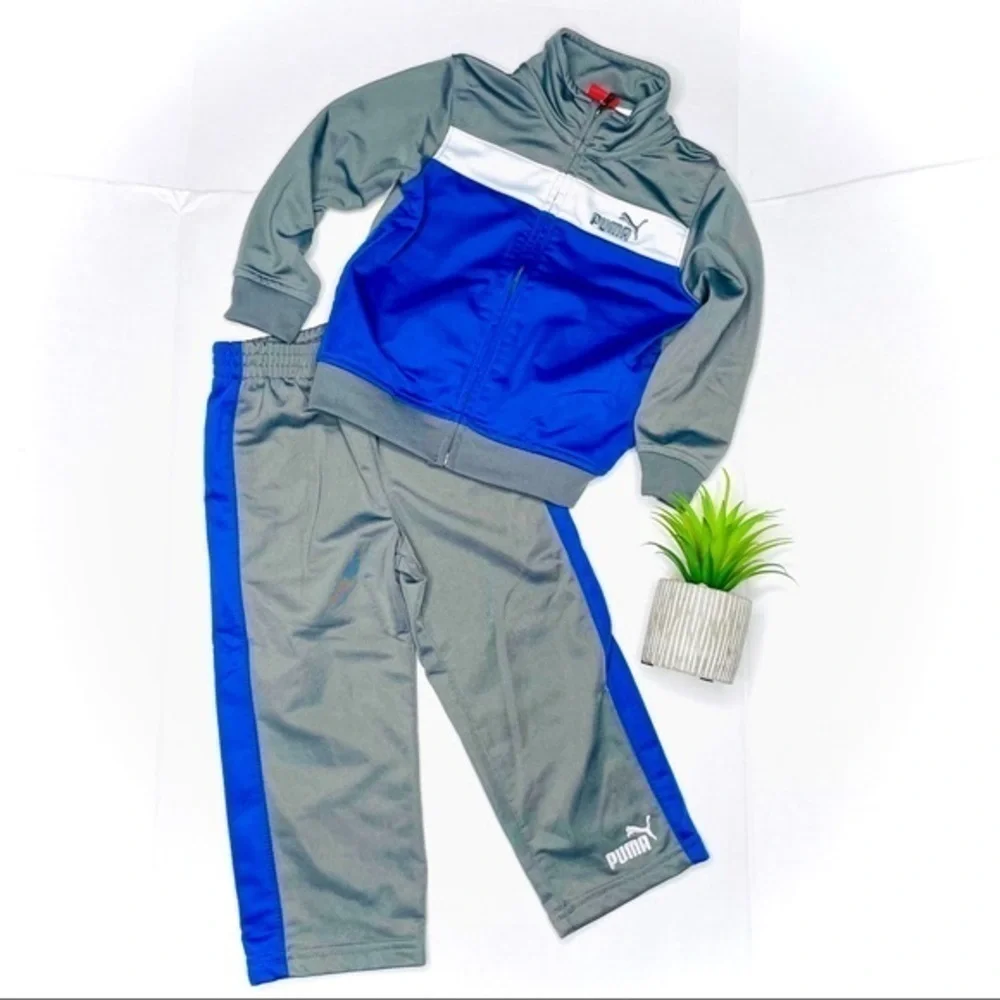PUMA Toddler Boy Grey & Blue Tracksuit Outfit